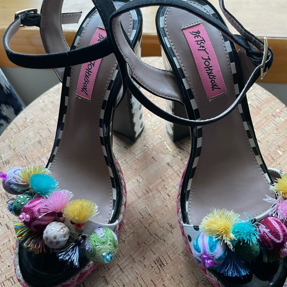 Betsey Johnson Polka Dot Embellished Chunky Heels - like new condition